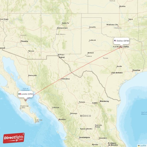 Dallas - Loreto direct flight map