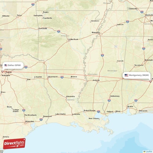Dallas - Montgomery direct flight map