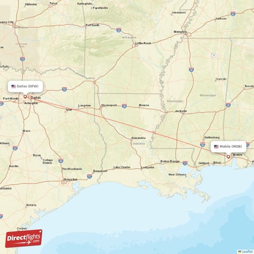 Dallas - Mobile direct flight map