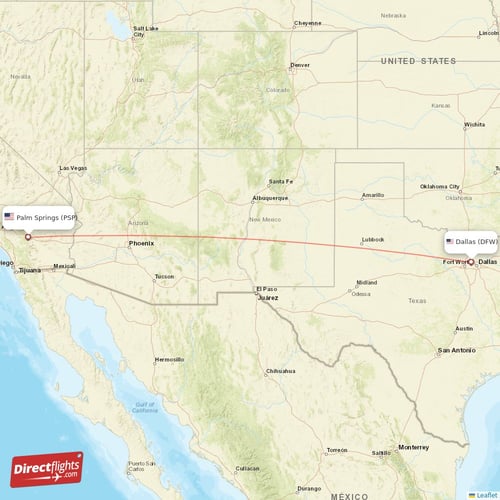 Dallas - Palm Springs direct flight map