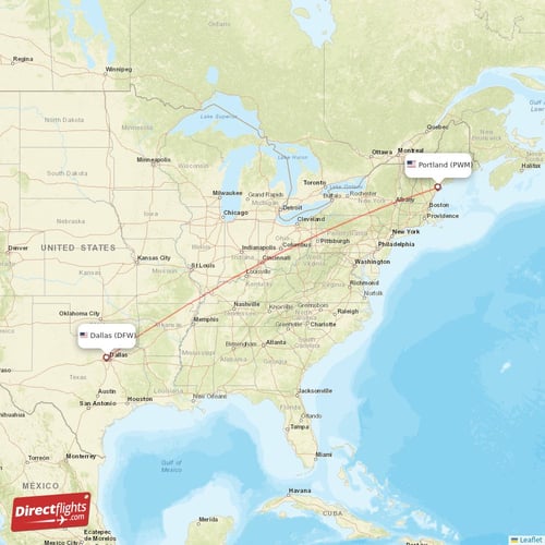 Dallas - Portland direct flight map