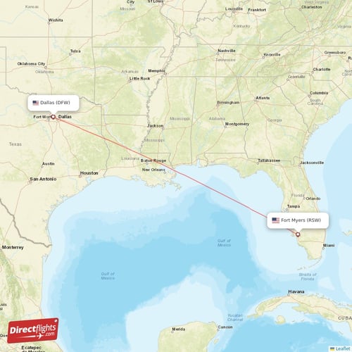 Dallas - Fort Myers direct flight map