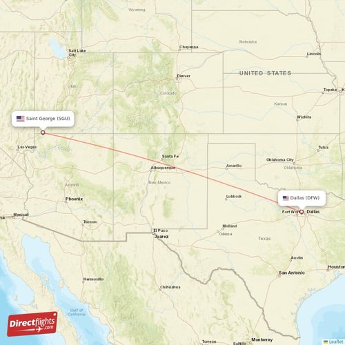 Dallas - Saint George direct flight map