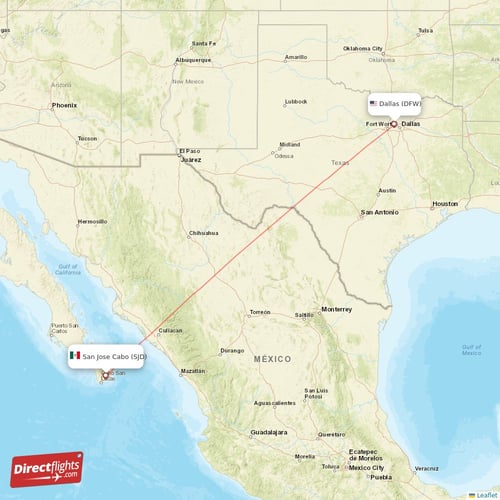 Dallas - San Jose Cabo direct flight map