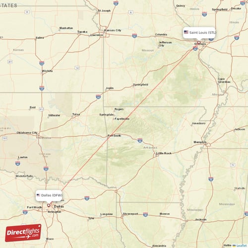 Dallas - Saint Louis direct flight map