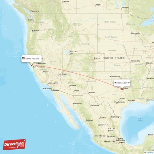 Dallas - Santa Rosa direct flight map