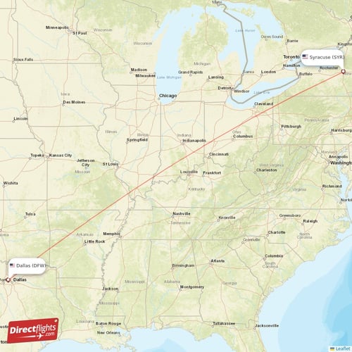 Dallas - Syracuse direct flight map