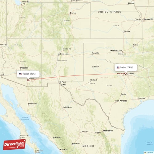 Dallas - Tucson direct flight map