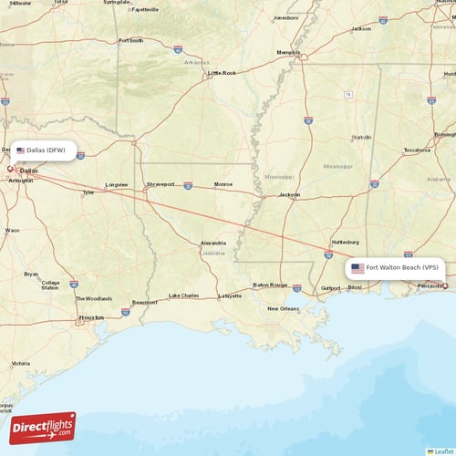 Dallas - Fort Walton Beach direct flight map