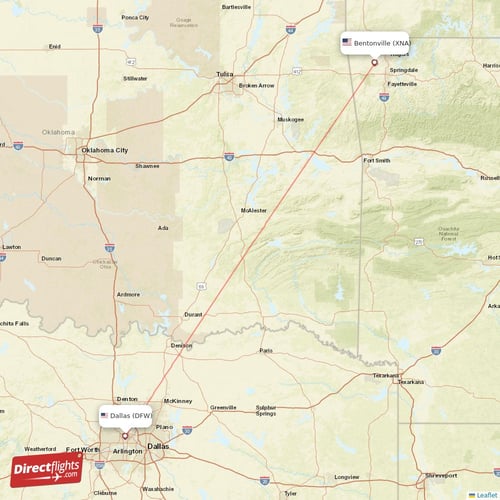 Dallas - Bentonville direct flight map