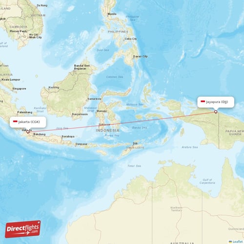 Jayapura - Jakarta direct flight map