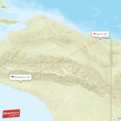 Jayapura - Tembagapura direct flight map