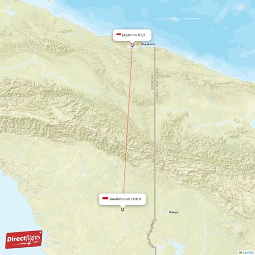 Jayapura - Tanahmerah direct flight map