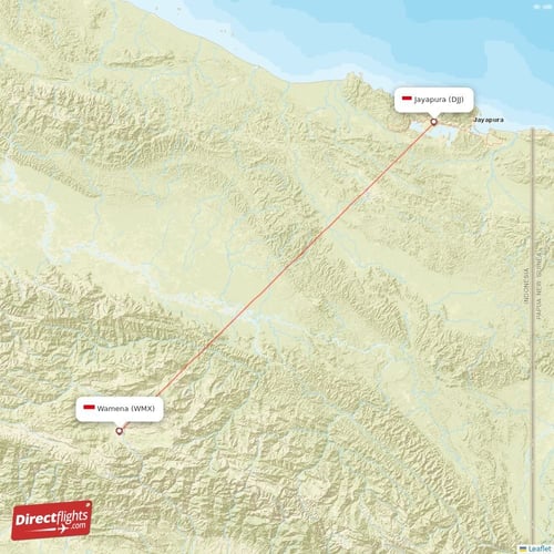 Jayapura - Wamena direct flight map