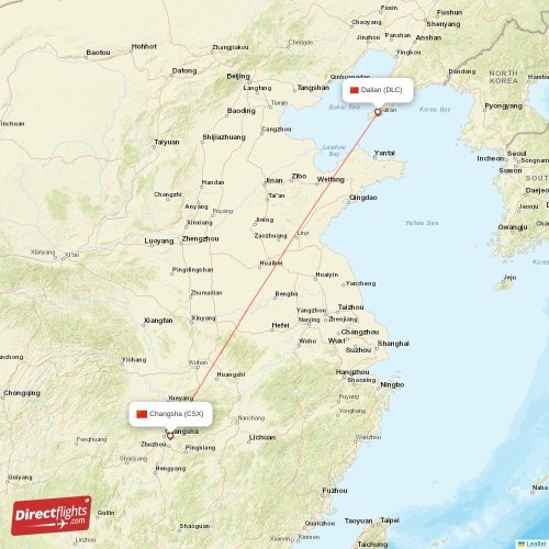 Dalian - Changsha direct flight map