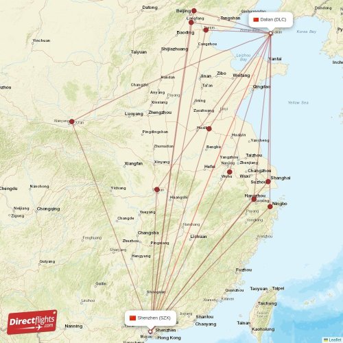 Dalian - Shenzhen direct flight map