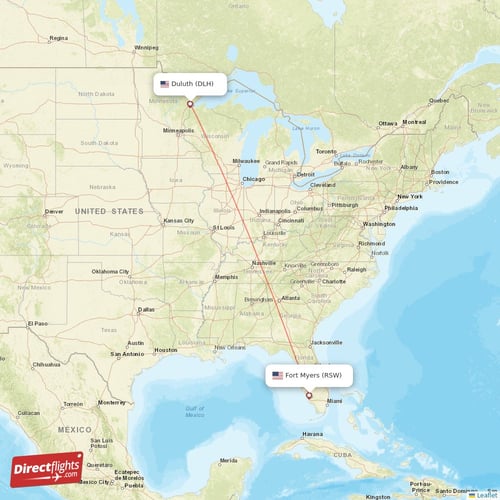 Duluth - Fort Myers direct flight map