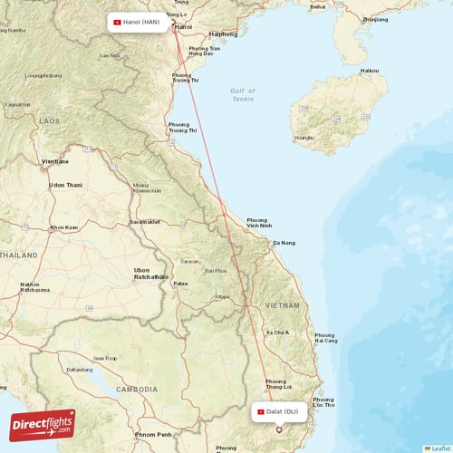 Dalat - Hanoi direct flight map