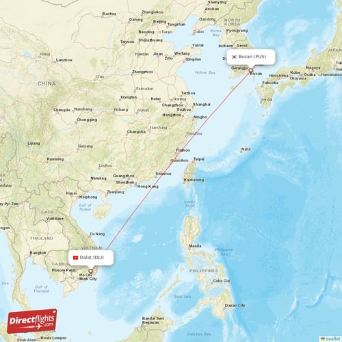 Dalat - Busan direct flight map