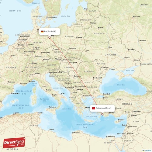 Dalaman - Berlin direct flight map