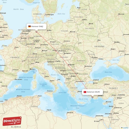 Dalaman - Hanover direct flight map