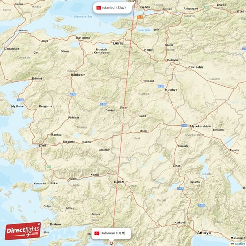 Dalaman - Istanbul direct flight map