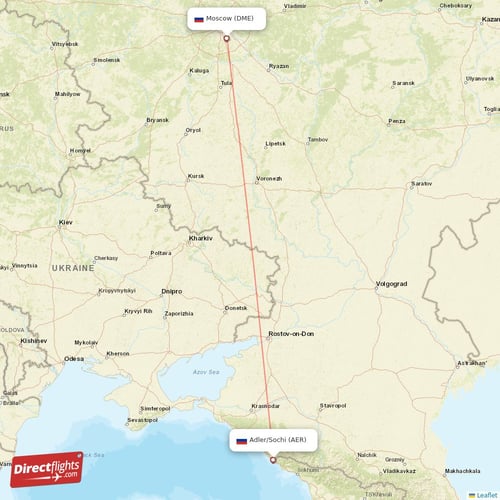 Moscow - Adler/Sochi direct flight map