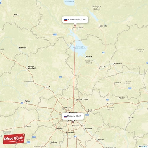 Moscow - Cherepovets direct flight map