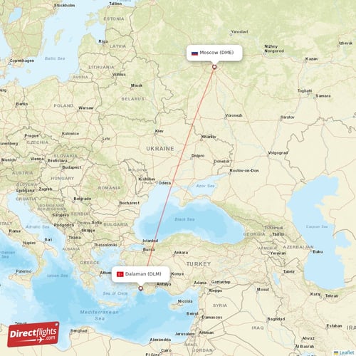 Moscow - Dalaman direct flight map