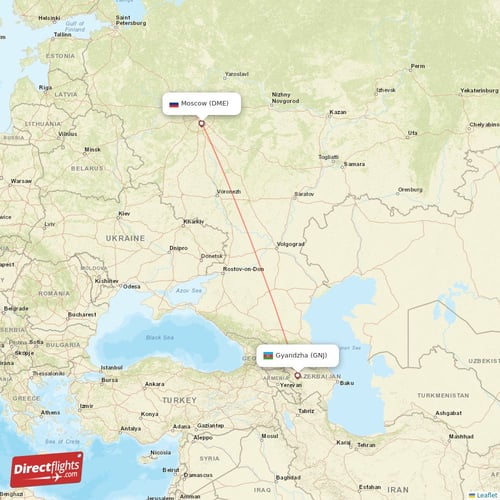 Moscow - Gyandzha direct flight map