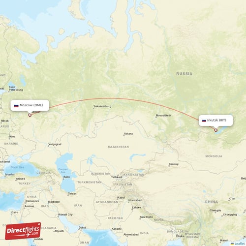 Moscow - Irkutsk direct flight map