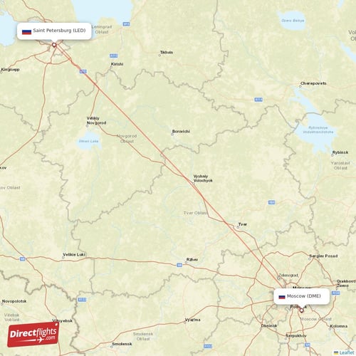 Moscow - Saint Petersburg direct flight map