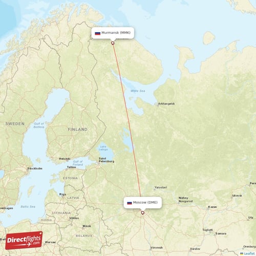 Moscow - Murmansk direct flight map