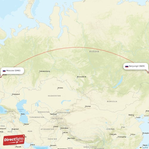 Moscow - Neryungri direct flight map