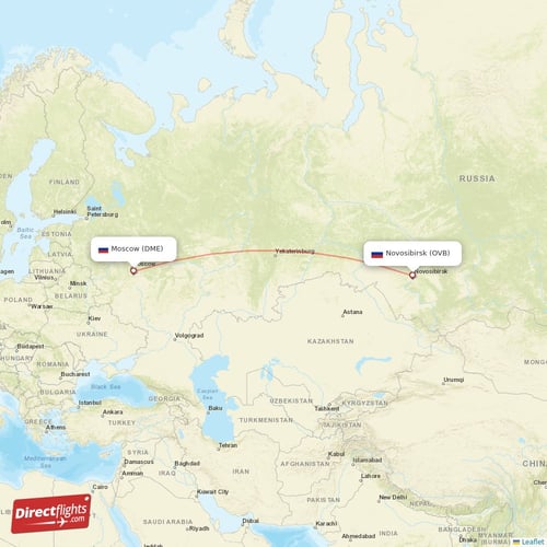 Moscow - Novosibirsk direct flight map
