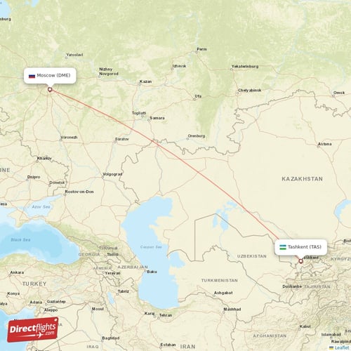 Moscow - Tashkent direct flight map