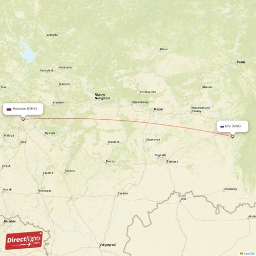 Moscow - Ufa direct flight map