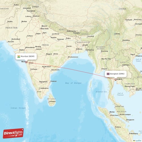 Bangkok - Mumbai direct flight map