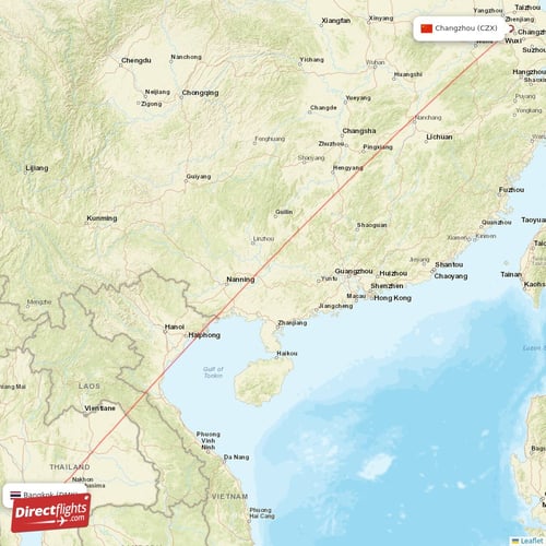 Bangkok - Changzhou direct flight map