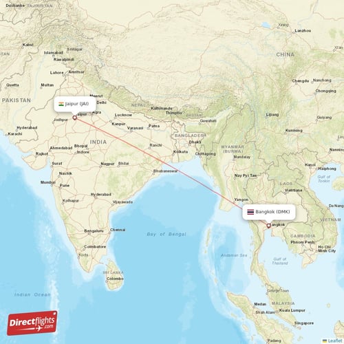 Bangkok - Jaipur direct flight map