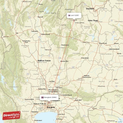 Bangkok - Loei direct flight map