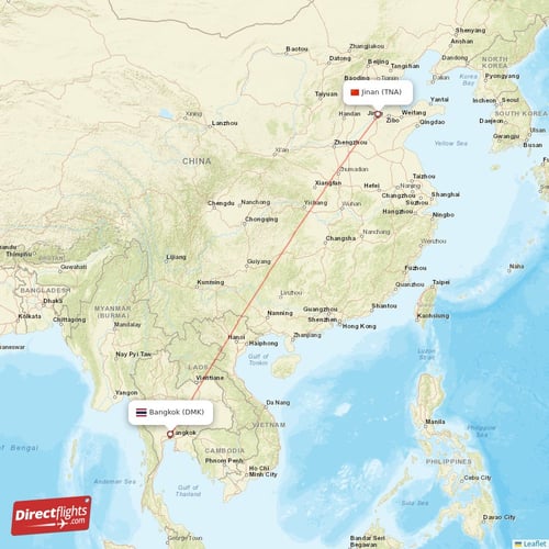 Bangkok - Jinan direct flight map