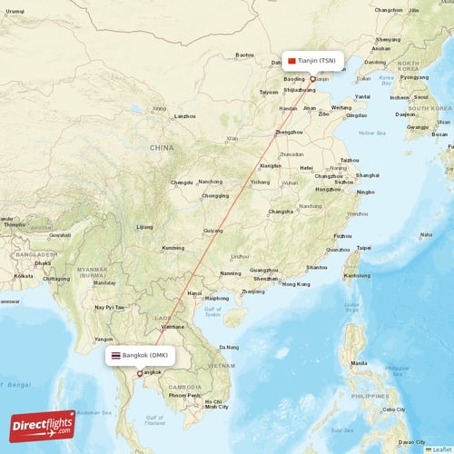 Bangkok - Tianjin direct flight map