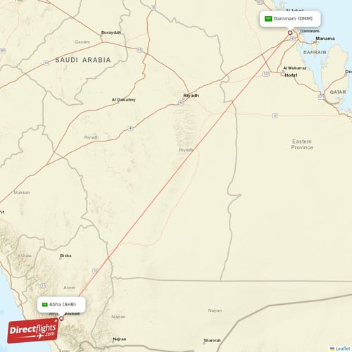 Dammam - Abha direct flight map