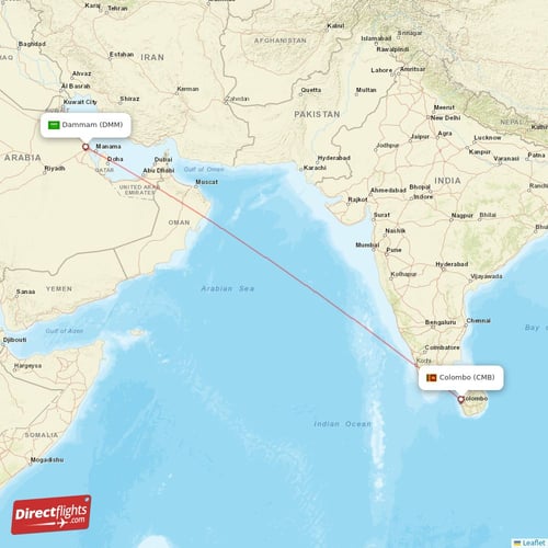Dammam - Colombo direct flight map