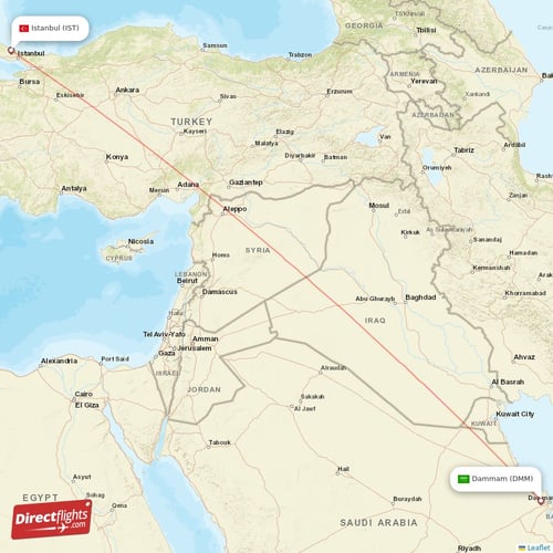 Dammam - Istanbul direct flight map