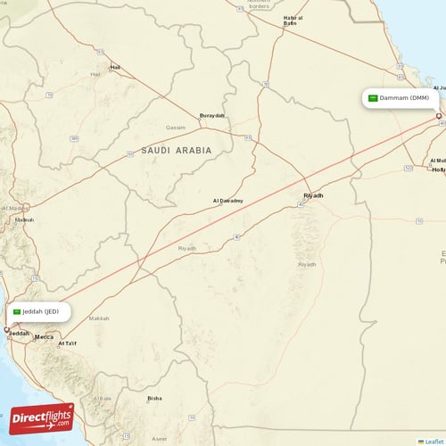 Dammam - Jeddah direct flight map