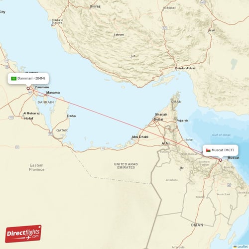 Dammam - Muscat direct flight map