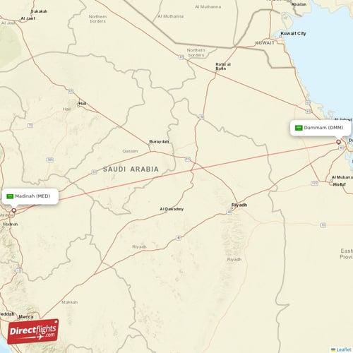 Dammam - Madinah direct flight map