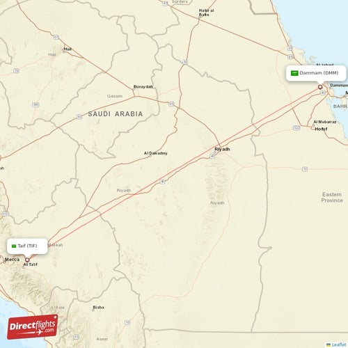 Dammam - Taif direct flight map
